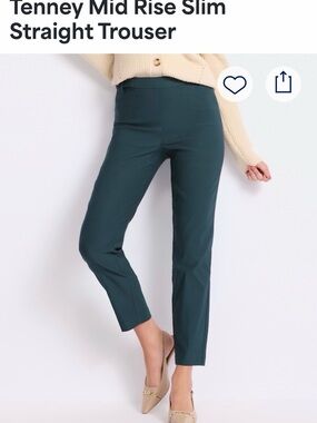 Violet & Roses Mid-Rise Slim Straight Trousers in Green Blue